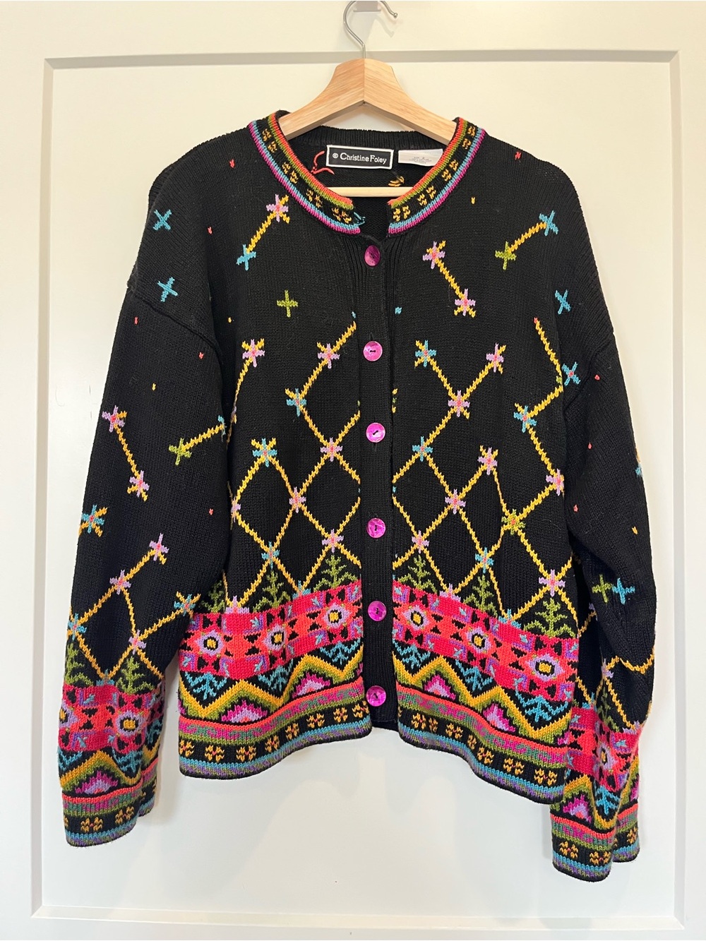 Vintage Christine Foley Black Floral Cottagecore Maximalist Cardigan sz 2 (M-L)